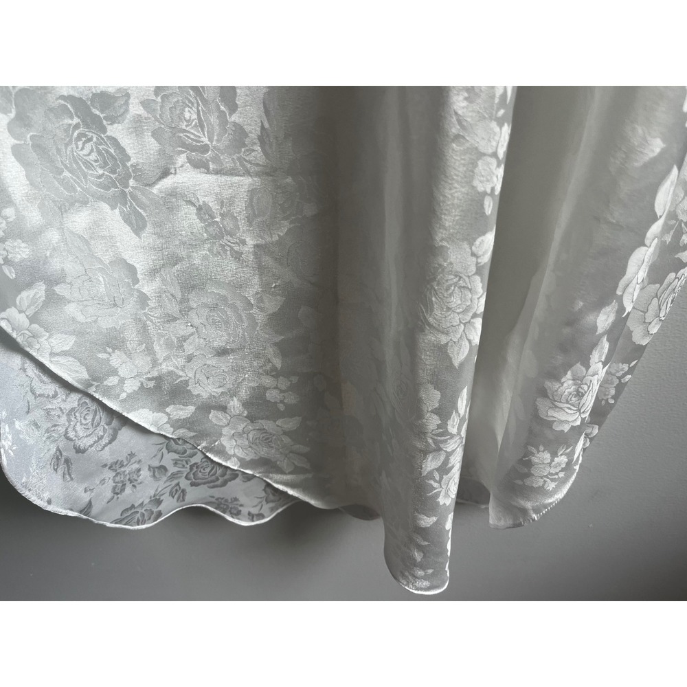 Linda Bis White Satin Floral Rose Jacquard Lace Trim Maxi Nightgown Slip Dress - Picture 6 of 8